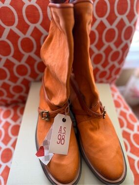 A.S.98 Women’s Bright Orange Leather Lace-Up Mid-Calf Boots